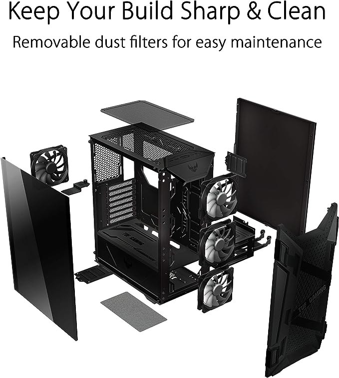 ASUS TUF Gaming GT301 Mid-Tower Compact Case for ATX Motherboards with honeycomb Front Panel, 120mm AURA Addressable RBG fans, headphone hanger, and 360mm radiator support, 2 x USB 3.2 ASUS TUF Gaming GT301 Mid-Tower Compact Case for ATX Motherboards with honeycomb Front Panel, 120mm AURA Addressable RBG fans, headphone hanger, and 360mm radiator support, 2 x USB 3.2